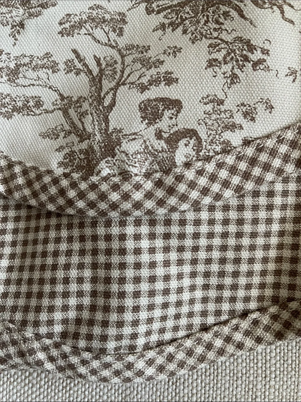 Waverly Cotton Cream and Brown Kitchen window Valance Curtain with Gingham Trim
